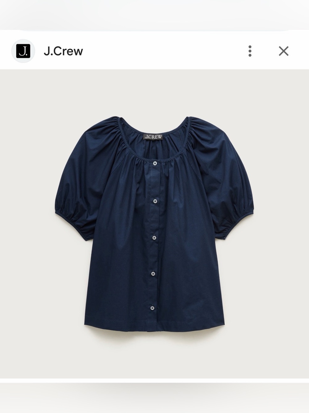 J. Crew Navy Puff-Sleeve Button-Front Blouse L